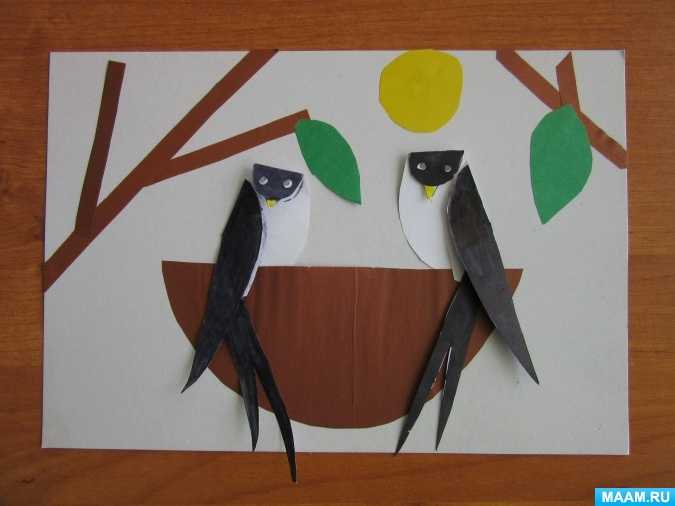 Аппликация "птицы перелетные" из бумаги и листьев по шаблонам своими руками