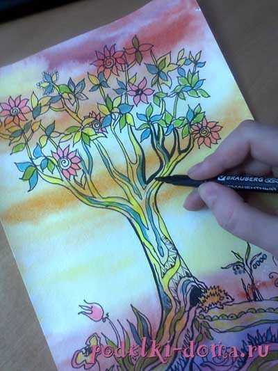 Рисование в средней группе «сказочное дерево», конспект занятия: методика, поэтапная схема рисования дерева и прочее