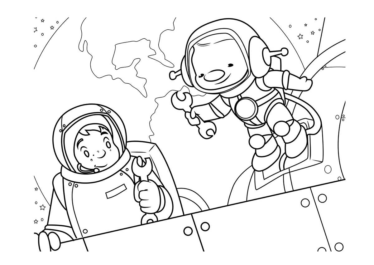Рисунок про космос с космонавтом