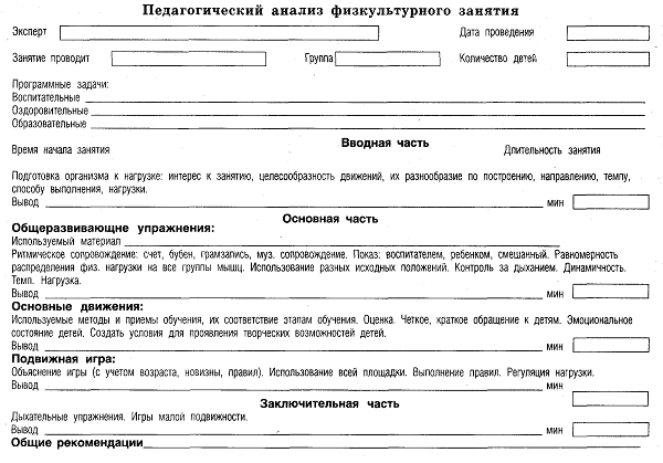 Пример анализ занятия в доу по фгос образец пример в таблице